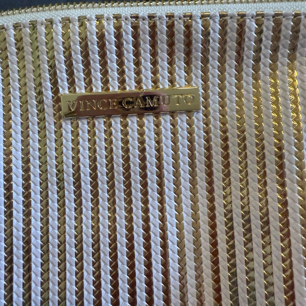 Vince Camuto Gold and Cream Cosmetic Case with Textured Finish
